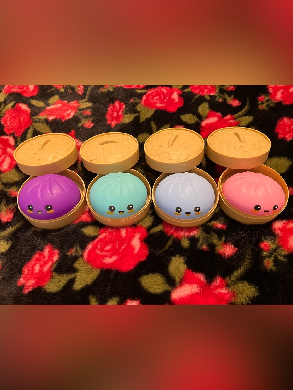 New Lot of 4 Dumplings Trio in Purple, Aqua, Light Blue, Pink